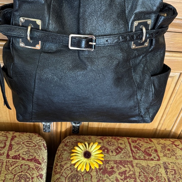 🩷 Elliott Lucca; Blk Leather Designer Handbag w/Zipper Closure + Braided Straps! - Picture 4 of 16